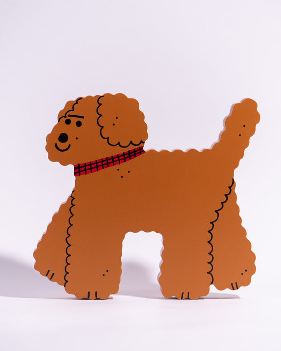 Tess Smith-Roberts - Painted Sculpture - Brown Fluffy Dog with Red Collar