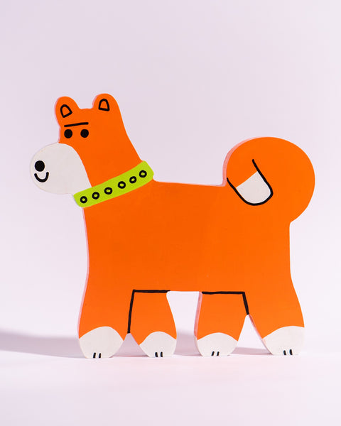 Tess Smith-Roberts - Painted Sculpture - Orange Dog with Green Collar
