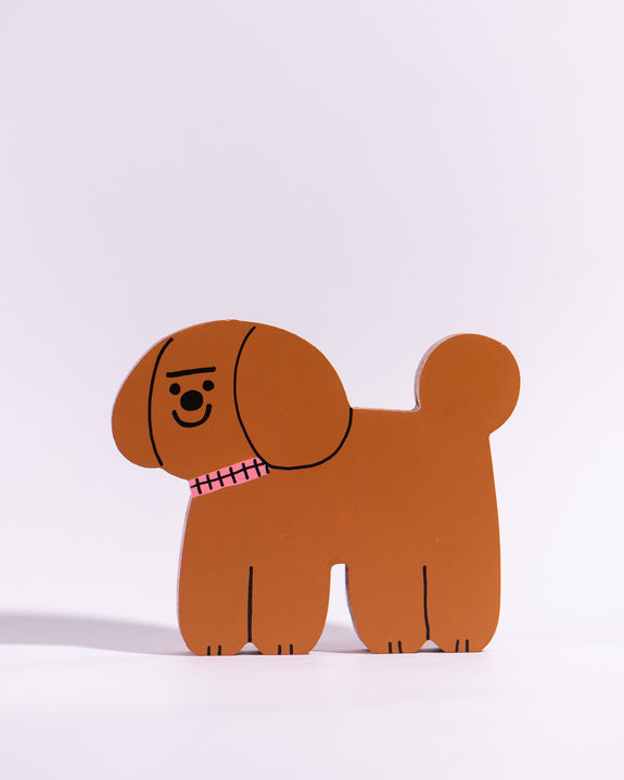 Tess Smith-Roberts - Painted Sculpture - Brown Puppy with Pink Collar