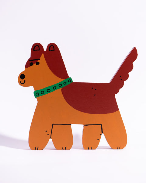 Tess Smith-Roberts - Painted Sculpture - Brown Dog with Green Collar