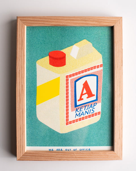 We are Out of Office - FRAMED Riso Print - Container of Ketjap Manis
