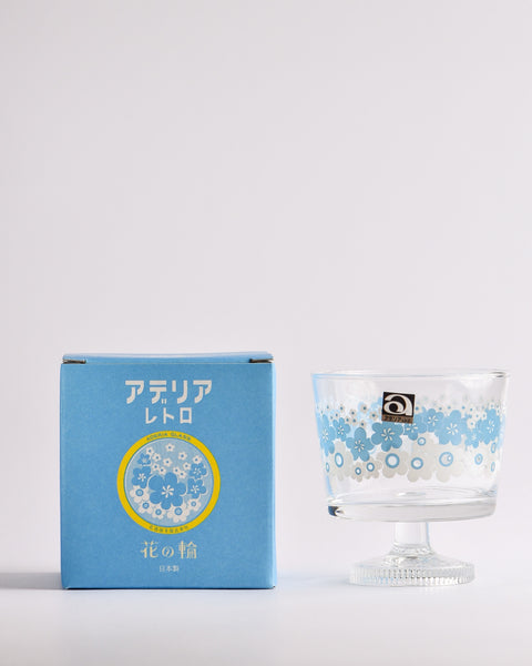 Aderia - Retro Dessert Bowl with Stem - Blue Daisy