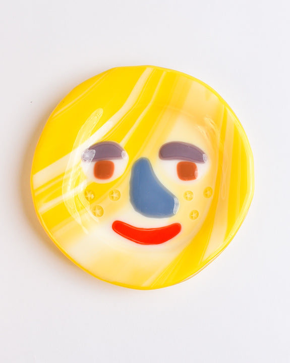 Lawn Bowls - 13cm Glass Plate - Yellow face