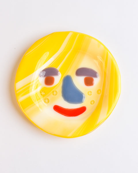 Lawn Bowls - 13cm Glass Plate - Yellow face