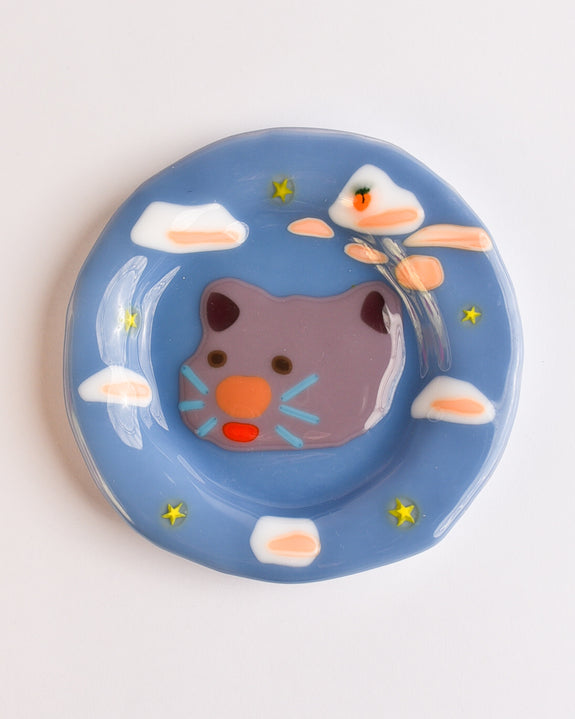 Lawn Bowls - 13cm Glass Plate - Sunset Kitty