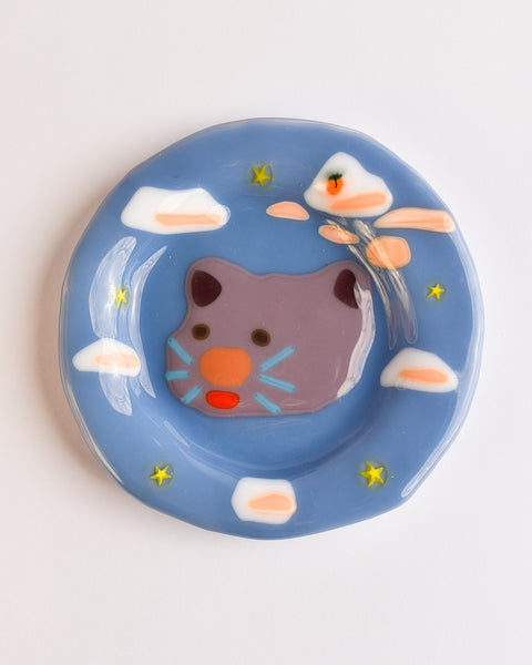 Lawn Bowls - 13cm Glass Plate - Sunset Kitty