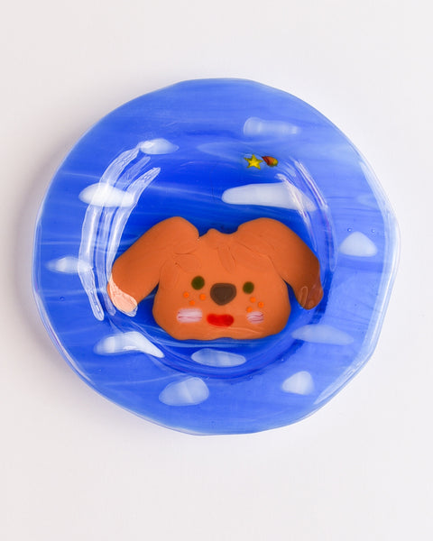 Lawn Bowls - 13cm Glass Plate - Dog in the Sky