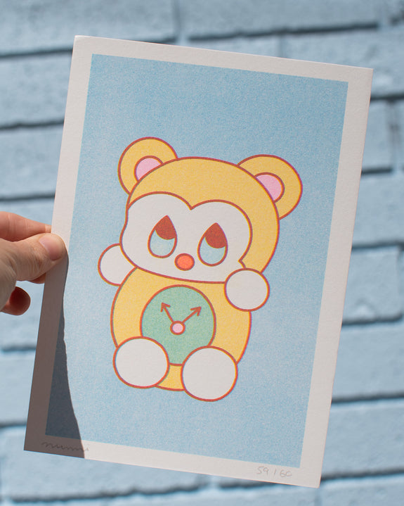 Hello Numi - Riso Print - Teddy Bear Clock
