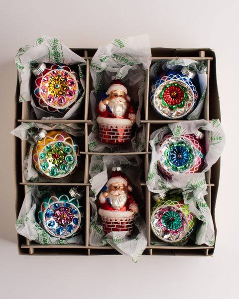 Christopher Radko - Holiday Glass Ornaments - Confetti Set of 8 with Santa