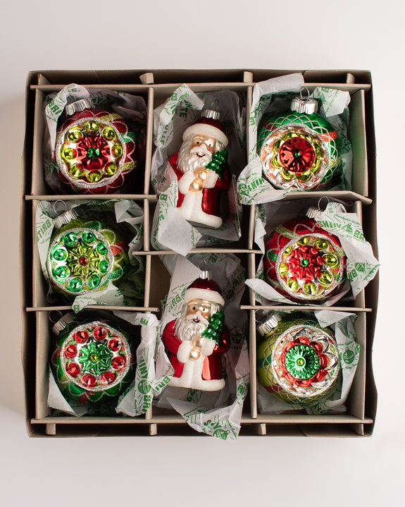 Christopher Radko - Holiday Glass Ornaments - Splendor Set of 8 with Santa