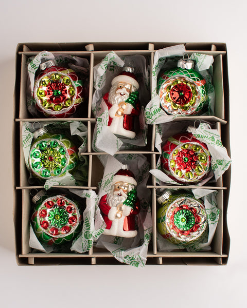 Christopher Radko - Holiday Glass Ornaments - Splendor Set of 8 with Santa
