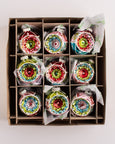 Christopher Radko - Holiday Glass Ornaments –  Festive Fete Set of 9 Reflector Rounds