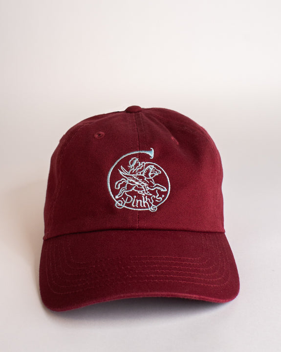Pinky's Pegasus Cap - Light Blue on Burgundy
