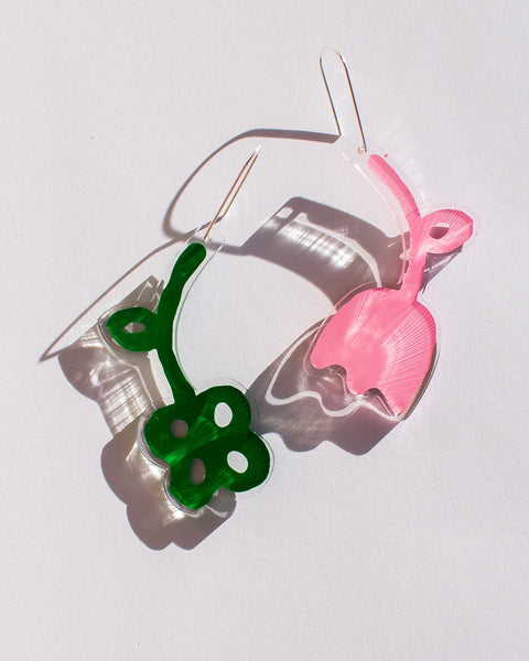 Dorkus Design - Petal Earrings - Pink and Green