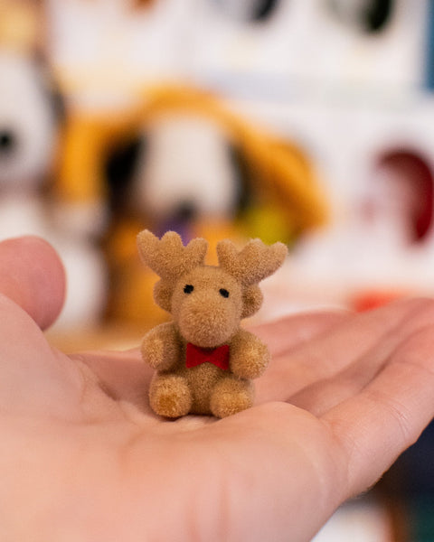 Miniature Flocked Bowtie Reindeer