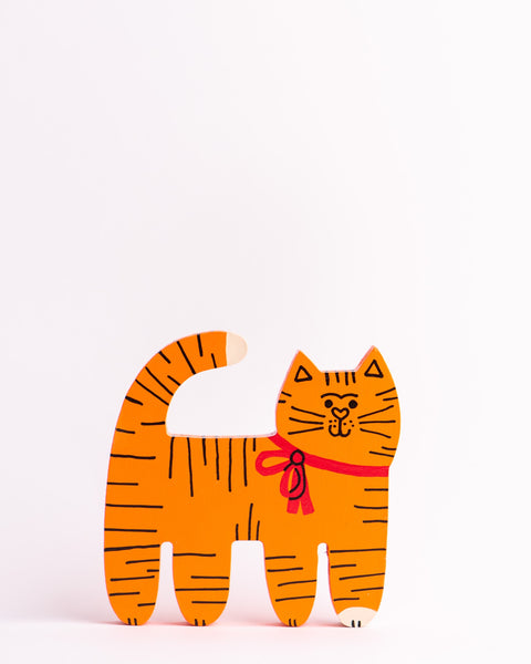 Tess Smith-Roberts - Painted Sculpture - Orange Cat Red Bow