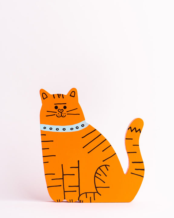 Tess Smith-Roberts - Painted Sculpture - Orange Cat Blue Collar
