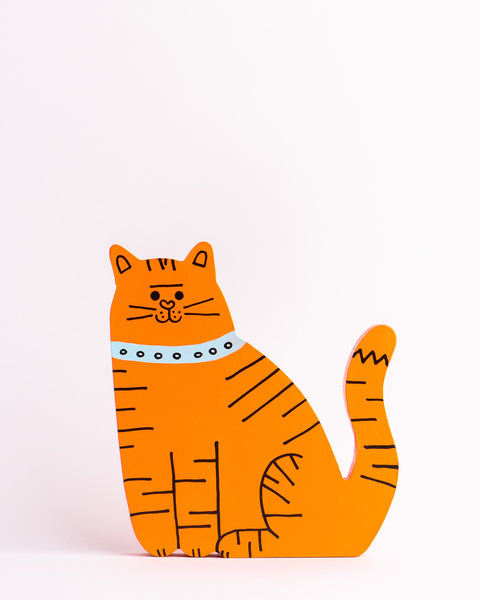 Tess Smith-Roberts - Painted Sculpture - Orange Cat Blue Collar
