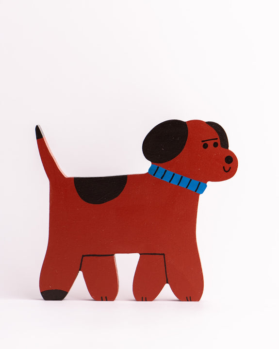 Tess Smith-Roberts - Painted Sculpture - Dark Brown Dog Blue Collar