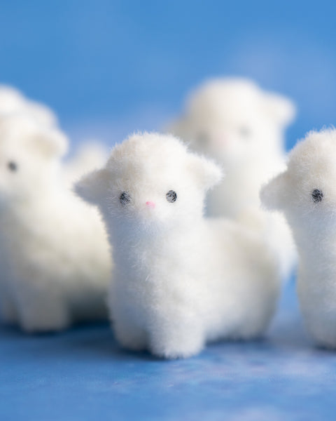 Flocked White Mini Baby Lambs