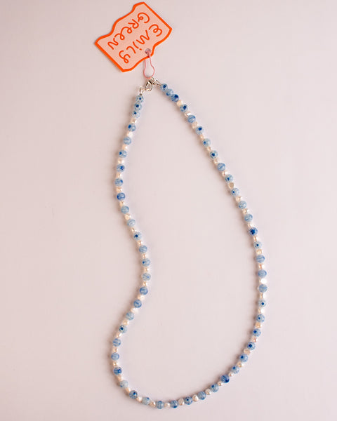 Emily Green - Millefiori & Pearl Necklace - Pastel Blue