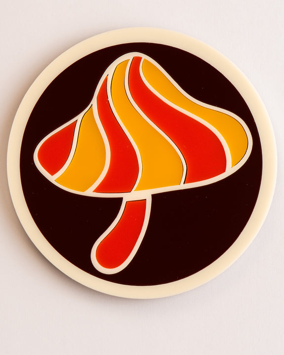 Friedflowers - Trippy Retro Mushroom Coaster - Brown