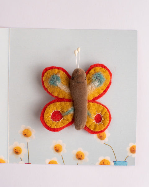 Cat Rabbit - Moth Brooch - Red / Orange