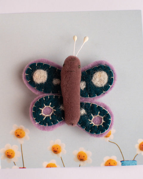 Cat Rabbit - Moth Brooch - Purple / Navy