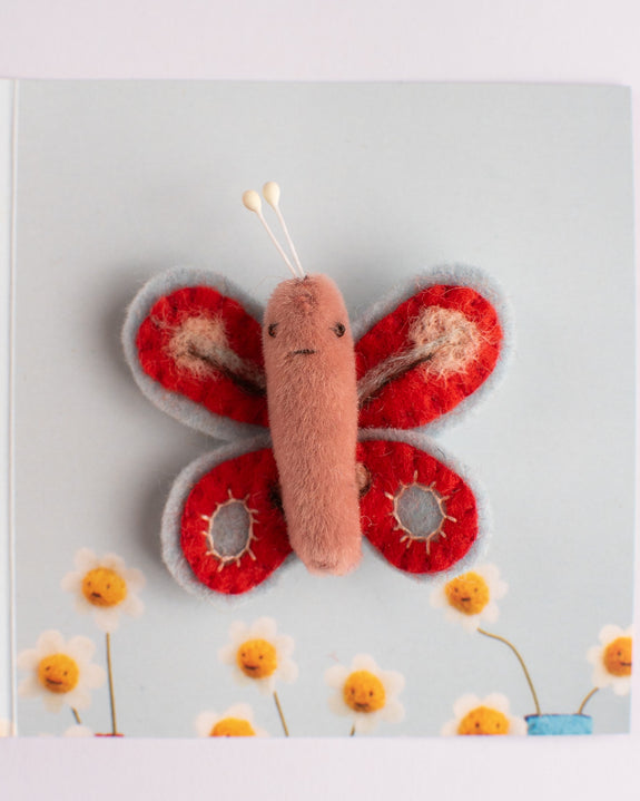 Cat Rabbit - Moth Brooch - Blue / Red