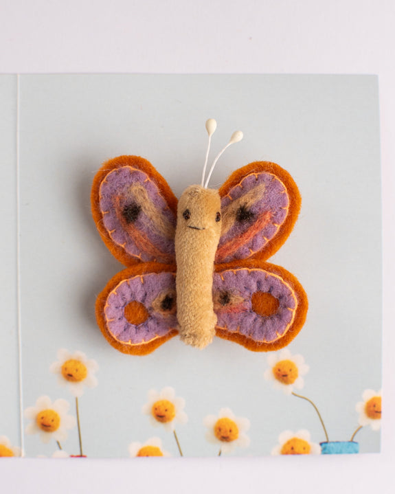 Cat Rabbit - Moth Brooch - Rust / Purple