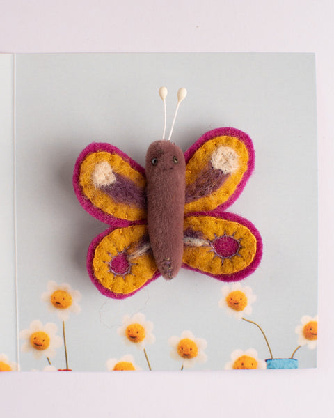Cat Rabbit - Moth Brooch - Purple / Mustard
