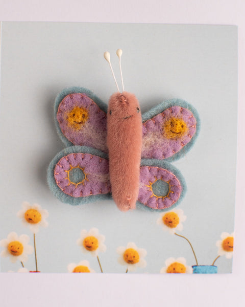 Cat Rabbit - Moth Brooch - Purple / Smiley