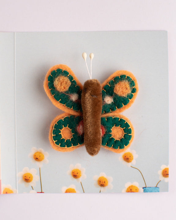 Cat Rabbit - Moth Brooch - Green / Orange