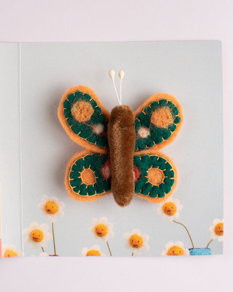 Cat Rabbit - Moth Brooch - Green / Orange