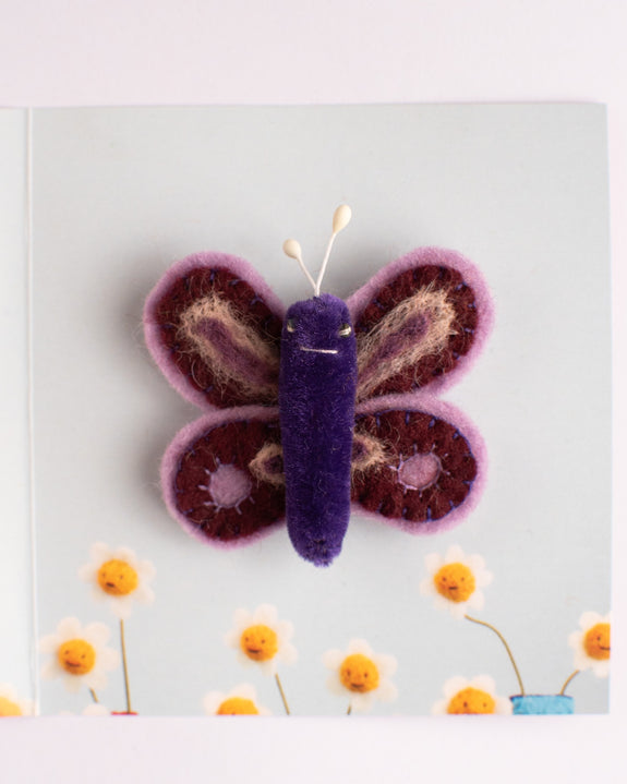 Cat Rabbit - Moth Brooch - Dark Purple