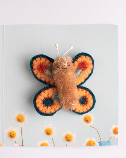 Cat Rabbit - Moth Brooch - Peach / Teal