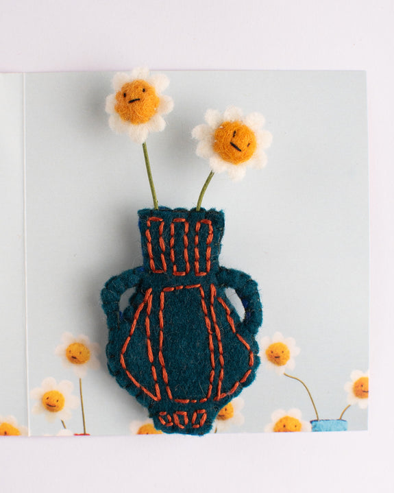 Cat Rabbit - Vase Brooch - Navy