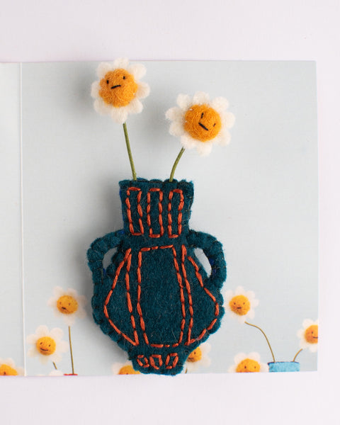 Cat Rabbit - Vase Brooch - Navy