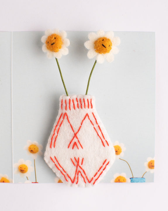 Cat Rabbit - Vase Brooch - White