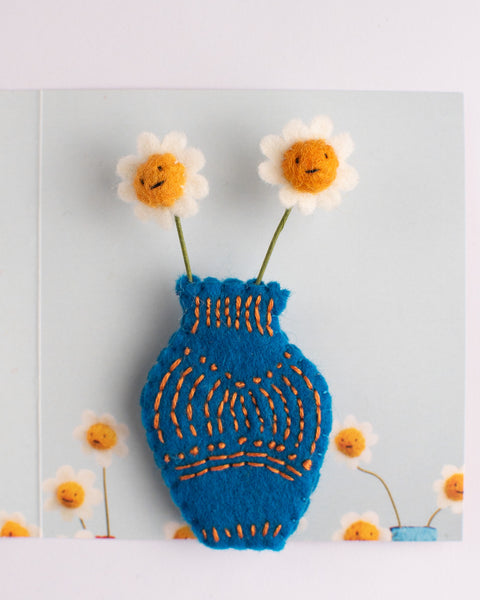 Cat Rabbit - Vase Brooch - Blue