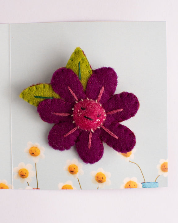 Cat Rabbit - Brooch - Purple Flower