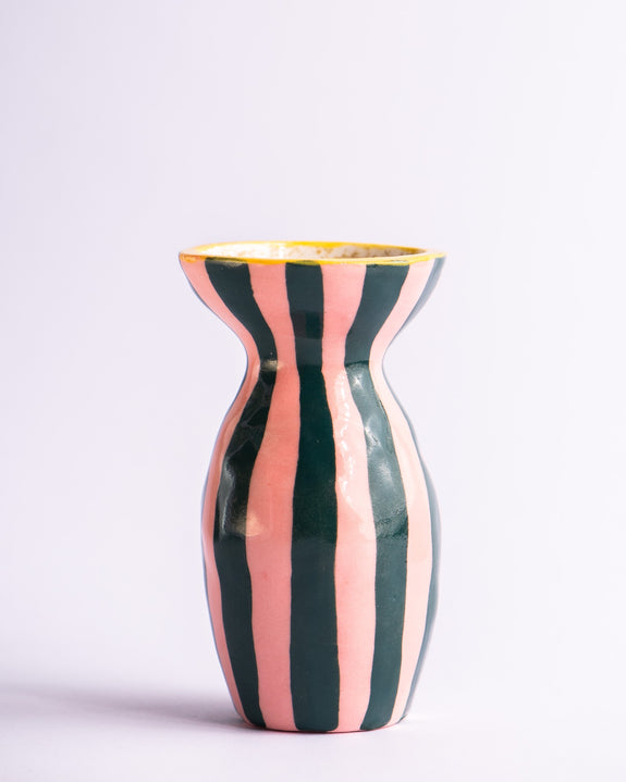 Togetherness Design - Ceramic Bud Vase - Stripe Green and Pink