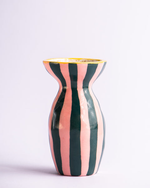 Togetherness Design - Ceramic Bud Vase - Stripe Green and Pink