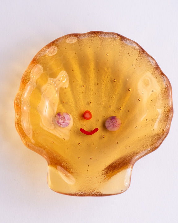 Lawn Bowls - Happy Clam Glass Plate - Orange