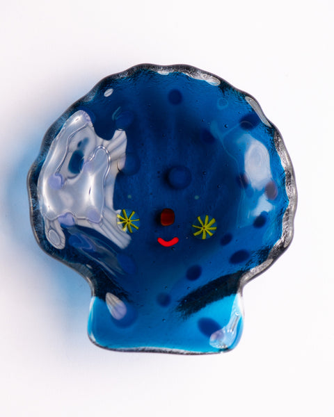 Lawn Bowls - Happy Clam Glass Plate - Blue