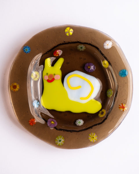 Lawn Bowls - 13cm Glass Plate - Happy Snail