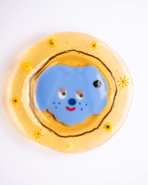 Lawn Bowls - 13cm Glass Plate - Blue Dog