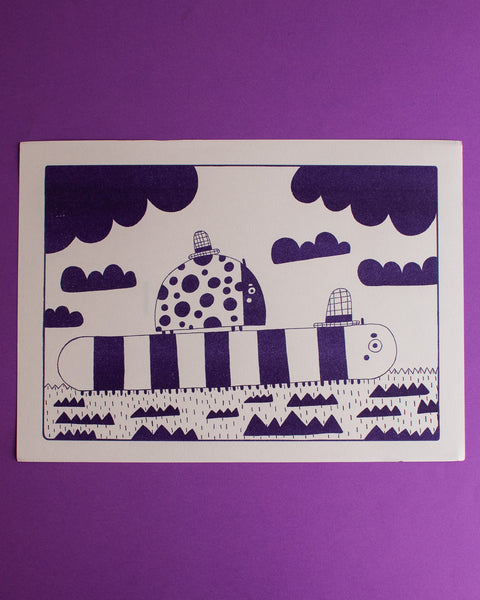 Graphic Nugget - Purple Lady Bug and Caterpillar Riso Print - A4