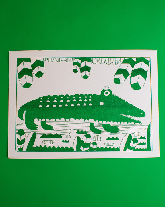 Graphic Nugget - Green Crocodile Riso Print - A4