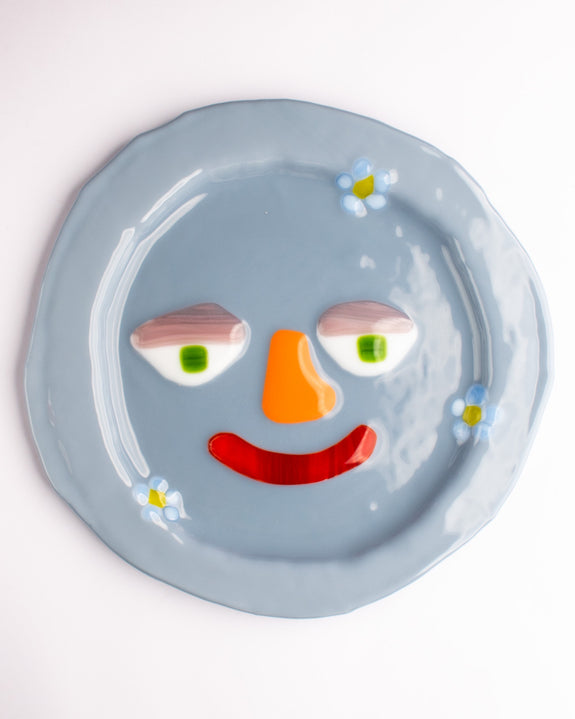 Lawn Bowls - 25cm Face Plate - Dusty Blue Flowers